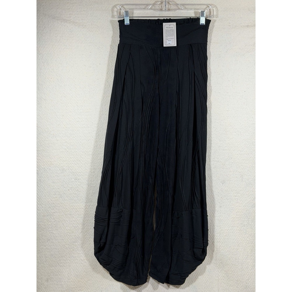 Windhorse Black Rayon Pants Womens S M Wide Leg Boho Fair Trade Nepal